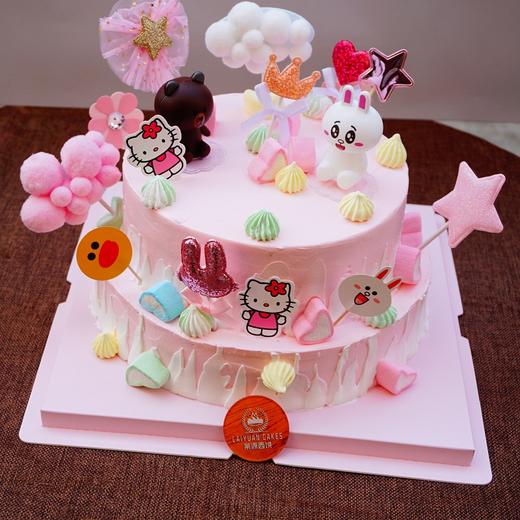 粉色布朗熊奇兔周岁蛋糕儿童宝宝蛋糕新鲜现做水果夹层