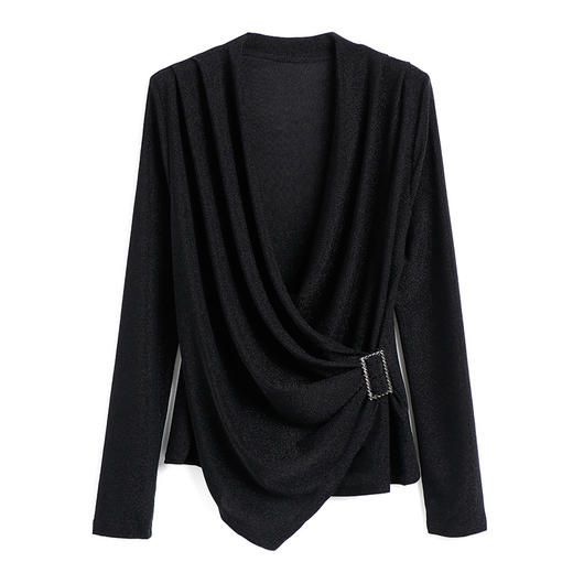 KQL	E076M8339装新品纯色修身显瘦百搭大码打底衫V领T恤小衫女 商品图4