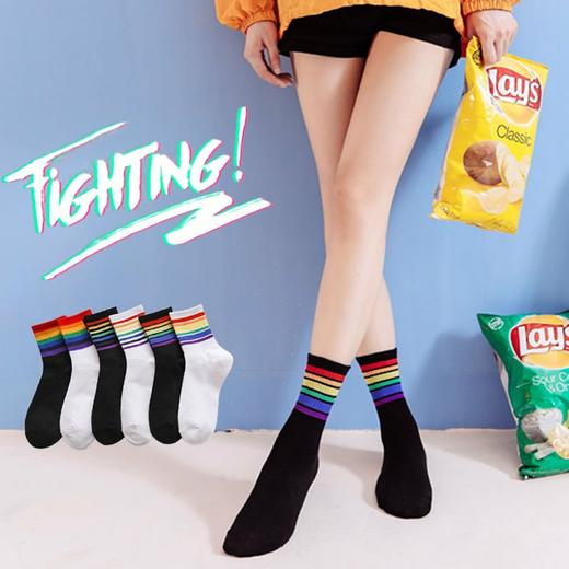 【运动风潮流袜3双】彩虹袜子纯棉中筒女袜 春夏季薄款ins日系韩版网红出街袜 商品图1