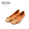 西村名物2020春季新品方头单鞋牛漆皮金属扣低跟女鞋细跟百搭款T20AE10351 商品缩略图0