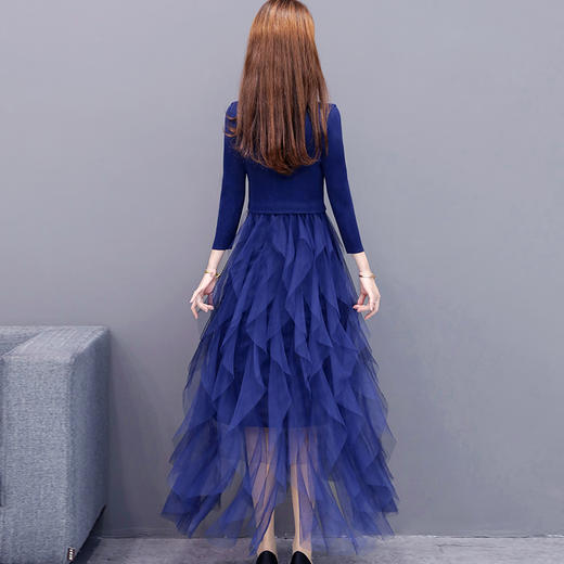 CYJH-MG20A008春新款气质女神范假两件西装领褶皱长款超仙雪纺连衣裙 商品图3