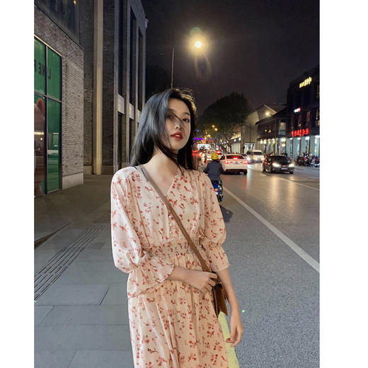 【V领高腰碎花连衣裙】夏天裙子森系女中长款雪纺裙子 商品图3