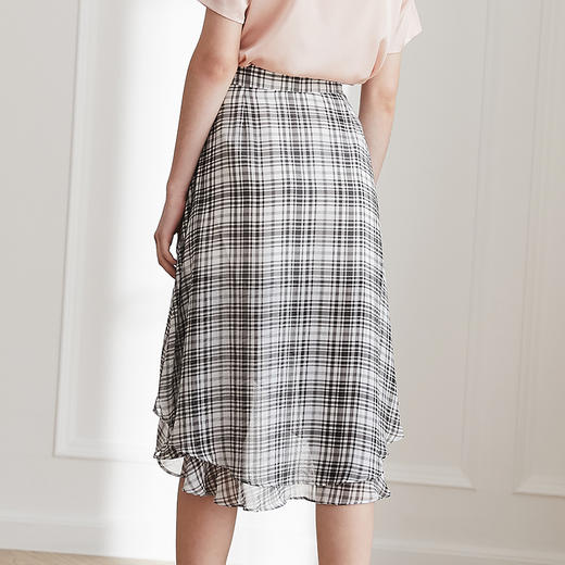 OLrain法式高级穿搭格子半身裙女夏季高腰度假荷叶边裙子 商品图2