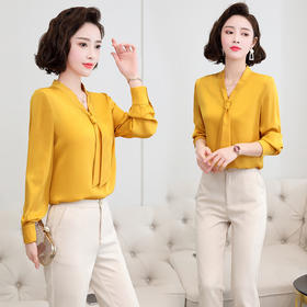 ASE-3317纯色气质一粒扣真丝衬衫