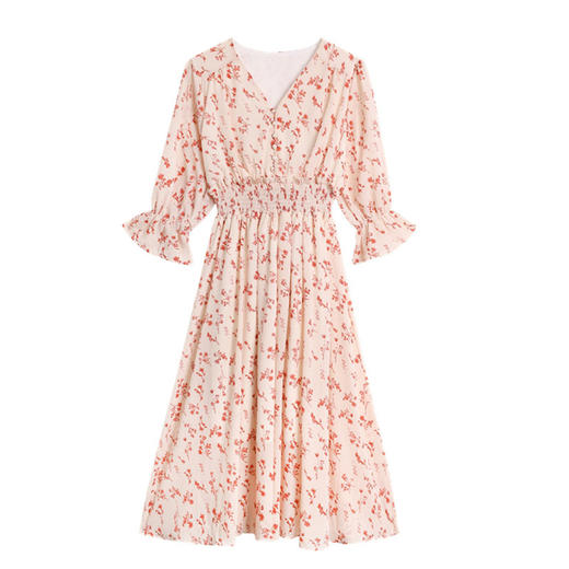 【V领高腰碎花连衣裙】夏天裙子森系女中长款雪纺裙子 商品图4