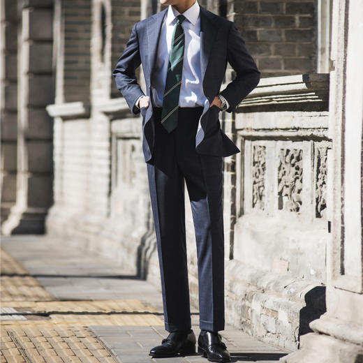 Super 120's 澳洲美丽诺羊毛蓝色亲王格纹全麻衬套装 商品图1