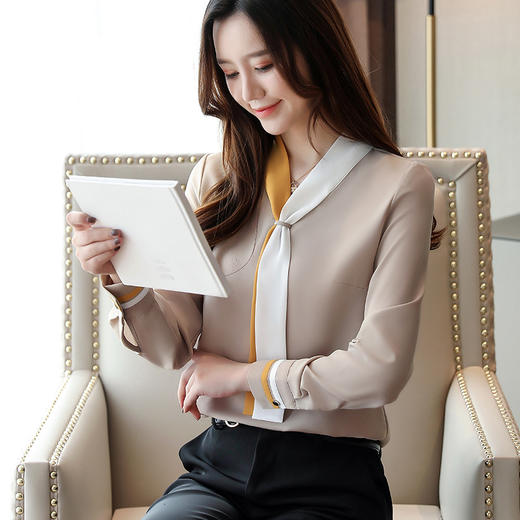 KQL-512T8070新款春季轻熟洋气复古港味宽松雪纺衬衣 商品图2