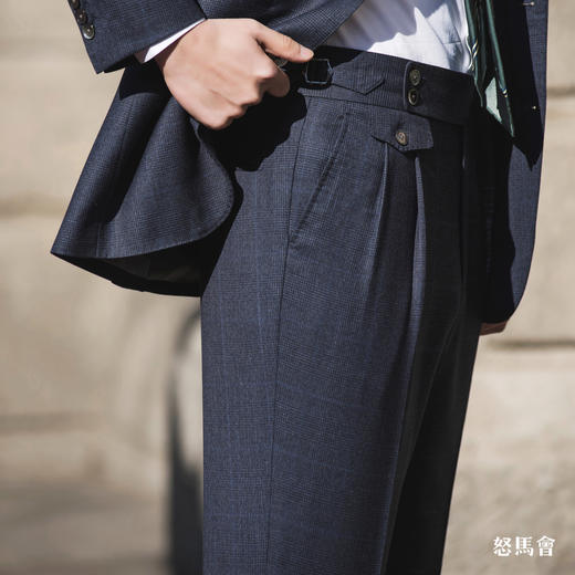 Super 120's 澳洲美丽诺羊毛蓝色亲王格纹全麻衬套装 商品图5