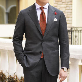 Super 120's 澳洲美丽诺羊毛深灰色全麻衬套装