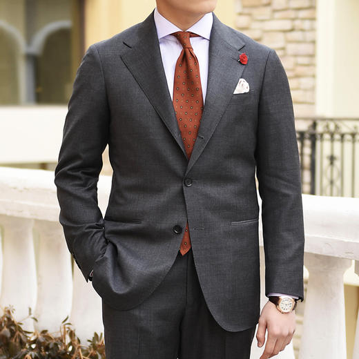 Super 120's 澳洲美丽诺羊毛深灰色全麻衬套装 商品图0