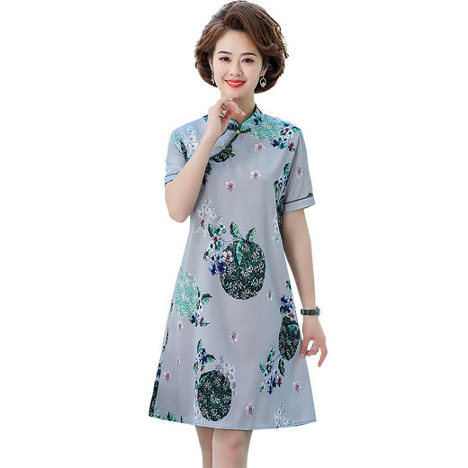 XK-CY1218新款旗袍妈妈装印花典雅复古短袖连衣裙WY 商品图4