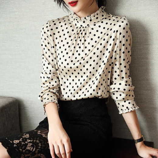 CS-2-A652春季新款木耳边半高领桑蚕丝衬衫 商品图0