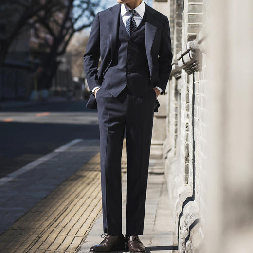 Super 120's 澳洲美丽诺羊毛公务蓝全麻衬套装 商品图1