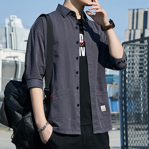 【日系复古中袖工装潮流衬衫】男装上衣宽松男士衬衣 商品图8