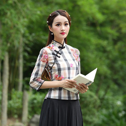 JT-810春夏刺绣中式学院风七分袖茶服唐装短旗袍上衣 商品图3
