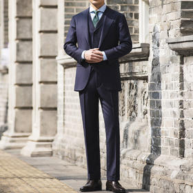 Super 120's 澳洲美丽诺羊毛藏蓝色全麻衬套装