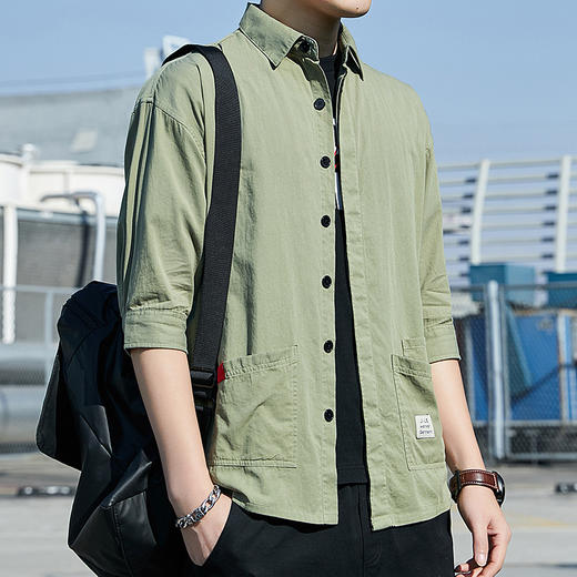 【日系复古中袖工装潮流衬衫】男装上衣宽松男士衬衣 商品图0