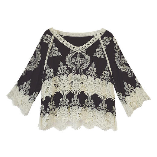 YEM-582109新款时尚民族风刺绣镂空七分袖宽松蕾丝衫WY 商品图4
