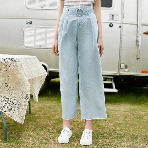 欧芮儿春装女新款收腰百搭直筒阔腿裤毛边牛仔裤女九分裤子 商品图0