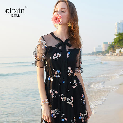 欧芮儿女装夏装纱连衣裙女8XLB11582 商品图0