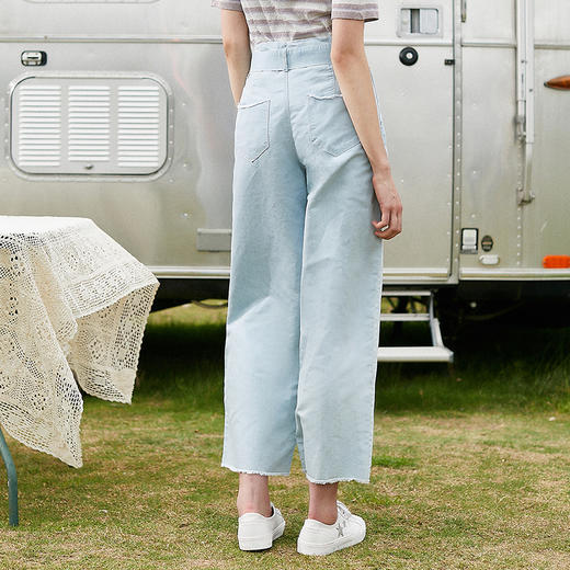 欧芮儿春装女新款收腰百搭直筒阔腿裤毛边牛仔裤女九分裤子 商品图2