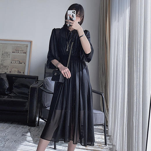 凛冽暗夜之光高冷气质黑纱连衣裙女春夏中长裙内搭吊带两件套装