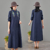 MQ-1918-2春秋新款大码民族风刺绣棉麻提花长袖素色裙YY 商品缩略图1