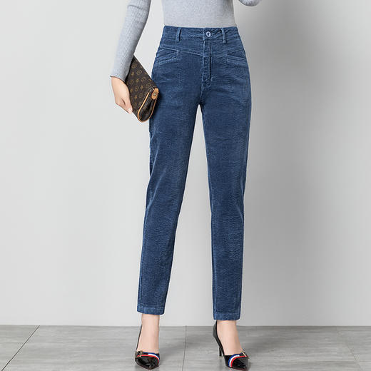 YY-D9901春季新款大码直筒裤时尚高腰条绒裤长裤 商品图0