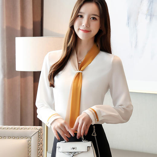 KQL-512T8070新款春季轻熟洋气复古港味宽松雪纺衬衣 商品图4