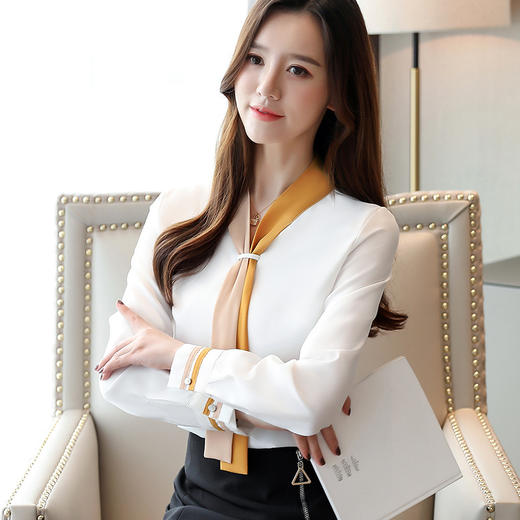 KQL-512T8070新款春季轻熟洋气复古港味宽松雪纺衬衣 商品图3