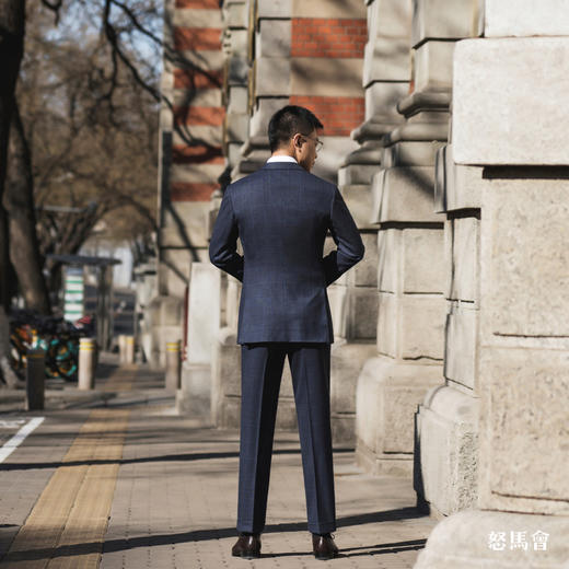 Super 120's 澳洲美丽诺羊毛蓝色亲王格纹全麻衬套装 商品图4