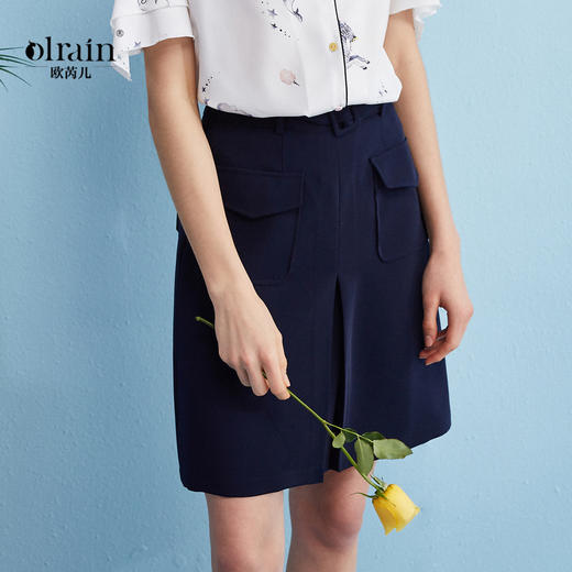 欧芮儿秋装女新款收腰显瘦ol风a字裙女裙半身裙女口袋短裙8XQB11030 商品图0