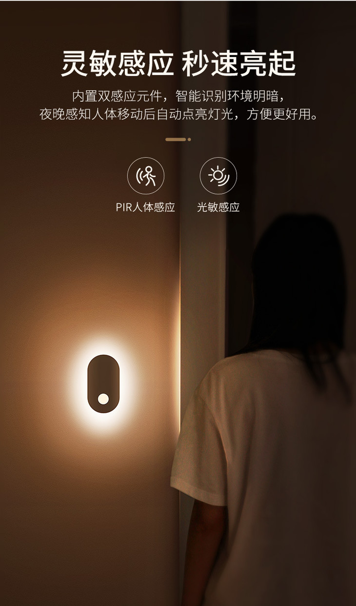 倍思智能人体感应灯懒人usb充电创意护眼小夜灯