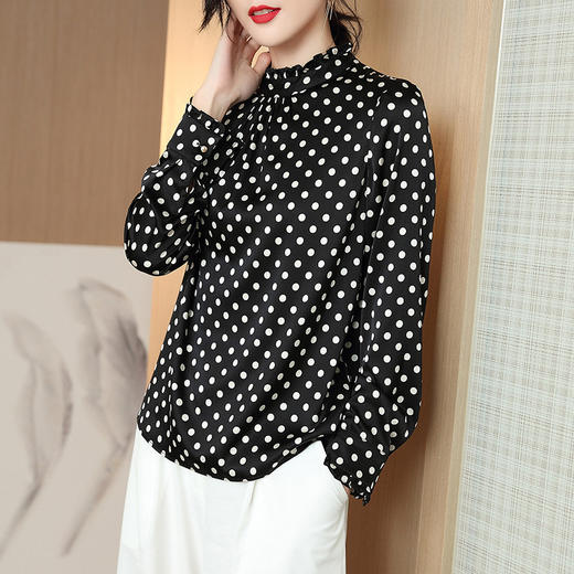 CS-2-A652春季新款木耳边半高领桑蚕丝衬衫 商品图1