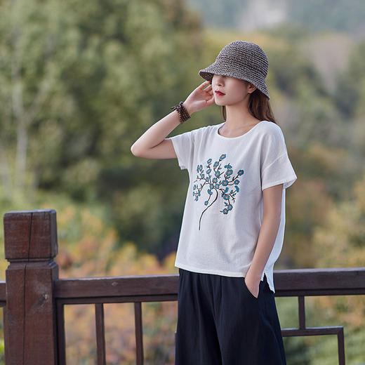 MQ-1916-1中夏季宽松版短袖棉麻绣花小衫YY 商品图2
