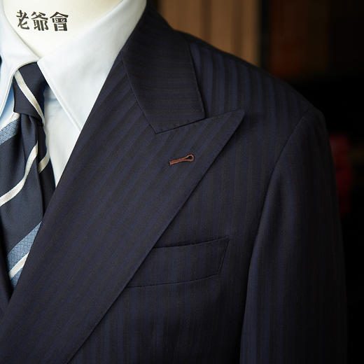 Scabal Londoner Super 140's 深蓝色暗条纹全麻衬套装 商品图1