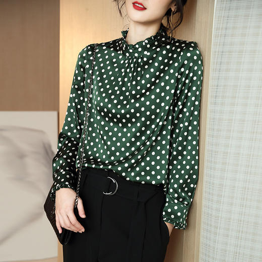 CS-2-A652春季新款木耳边半高领桑蚕丝衬衫 商品图2