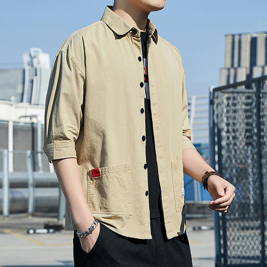 【日系复古中袖工装潮流衬衫】男装上衣宽松男士衬衣 商品图5