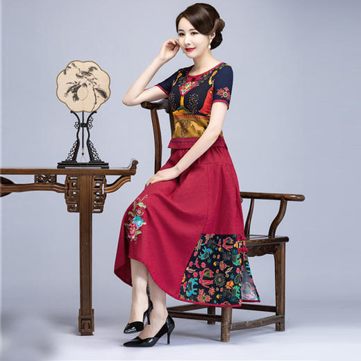 YTG-001011夏新款民族风大码修身套装国民复古短袖显瘦唐装 商品图3