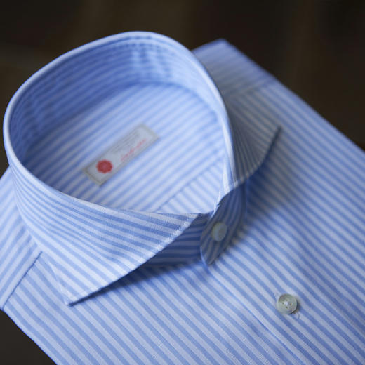 Canclini 90支双股纱埃及棉蓝条纹意式工艺衬衫 商品图1