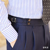 Stylbiella 英式高克重藏蓝色人字纹意式工艺裤装 商品缩略图2