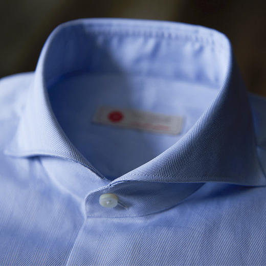 Canclini 80支埃及棉淡蓝色人字纹意式工艺衬衫 商品图2