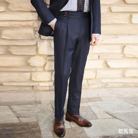 Stylbiella 英式高克重藏蓝色人字纹意式工艺裤装