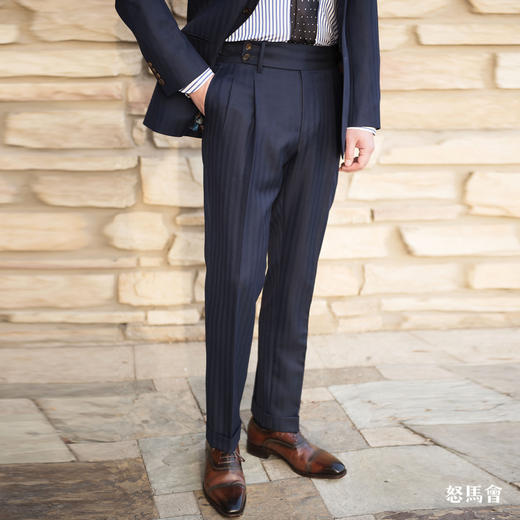 Stylbiella 英式高克重藏蓝色人字纹意式工艺裤装 商品图0