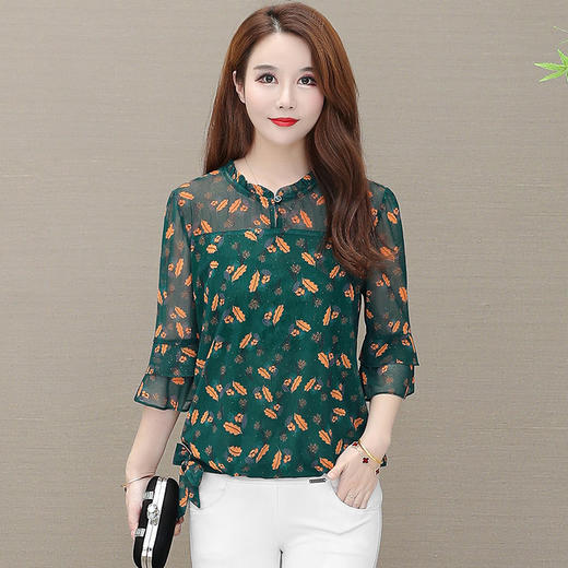MQ-RL9966春夏新款短款洋气长袖提花雪纺衫YY 商品图3