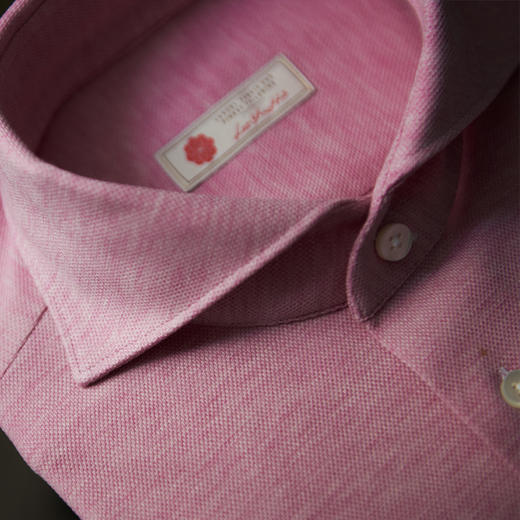 Canclini 90支双股纱埃及棉珠地针织粉色意式工艺衬衫 商品图1