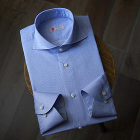 Canclini 90支双股蓝色细条纹意式工艺衬衫