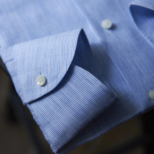 Canclini 亚麻浅蓝色细条纹意式工艺衬衫 商品图4