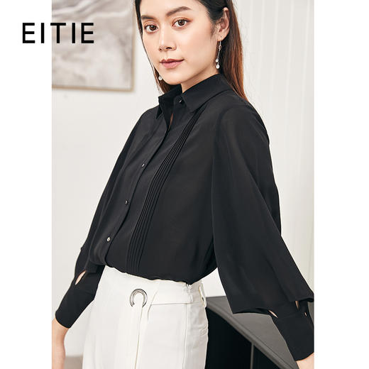 EITIE爱特爱女装夏款时尚宽松个性灯笼袖通勤黑色衬衫女上衣6209903 商品图0