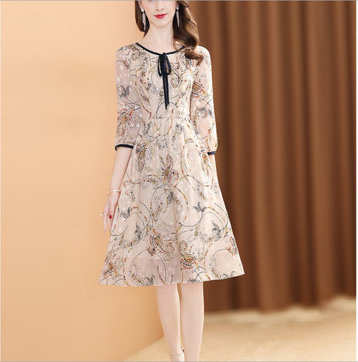 NRJ-5862新款淑女气质典雅轻熟风收腰显瘦印花裙子 商品图3